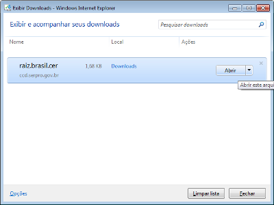 primeira tela da instala��o das cadeias de certificado