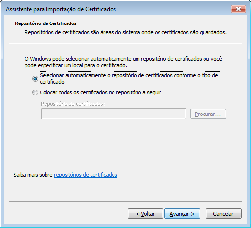 quarta tela da instala��o das cadeias de certificado