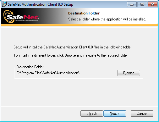 oitava tela da instala��o do token Safenet