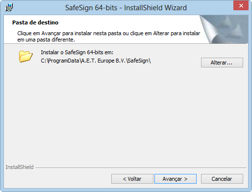 quinta tela da instala��o do token SafeSign
