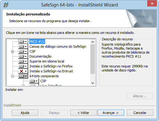 sexta tela da instala��o do token SafeSign